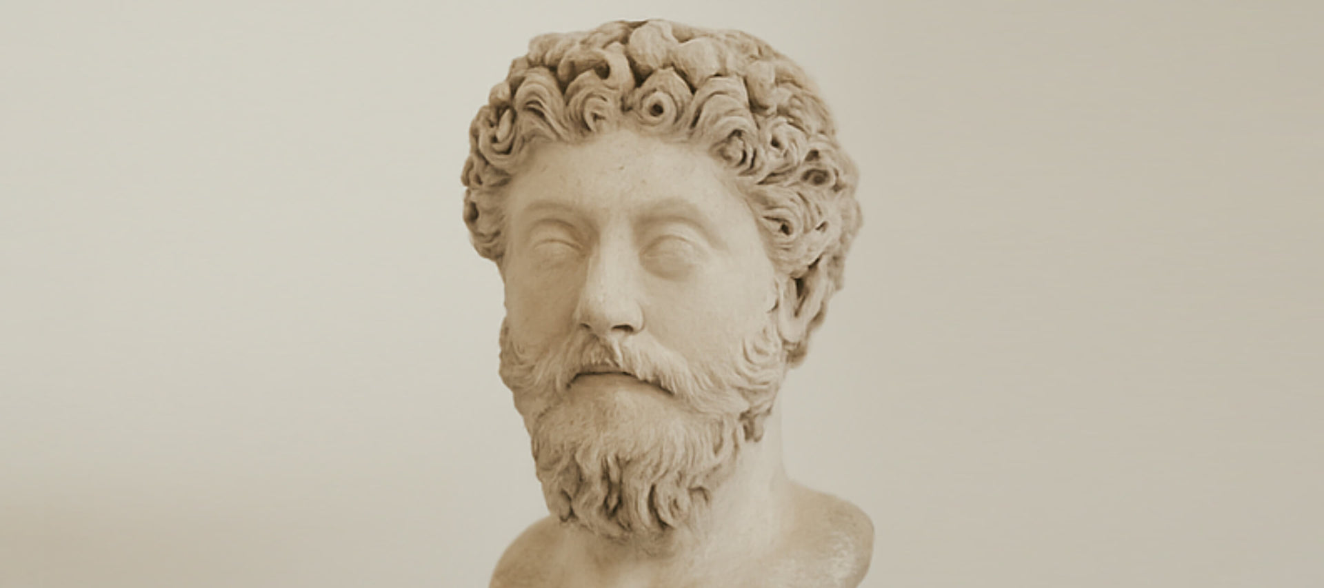 Stone bust of a bearded man on a beige background