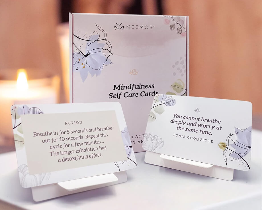 Mesmos mindfulness self-care cards with quote stands